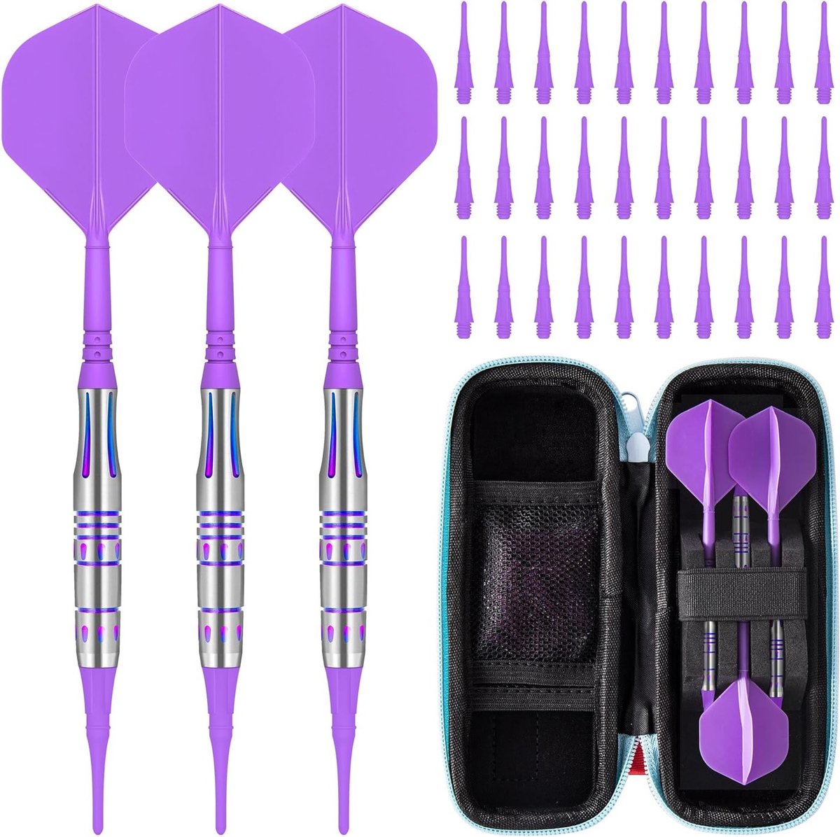 Tungsten Soft Darts in Paars - Perfect voor Competitief Spel, Hoge Kwaliteit en Duurzaam Design
