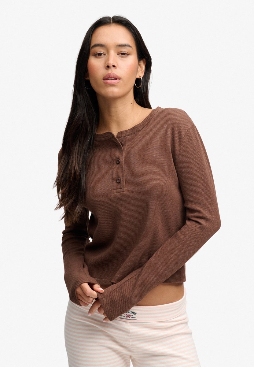 Athletic Essential Waffle Top Slanke Pasvorm Kastanjebruin Gemeleerd