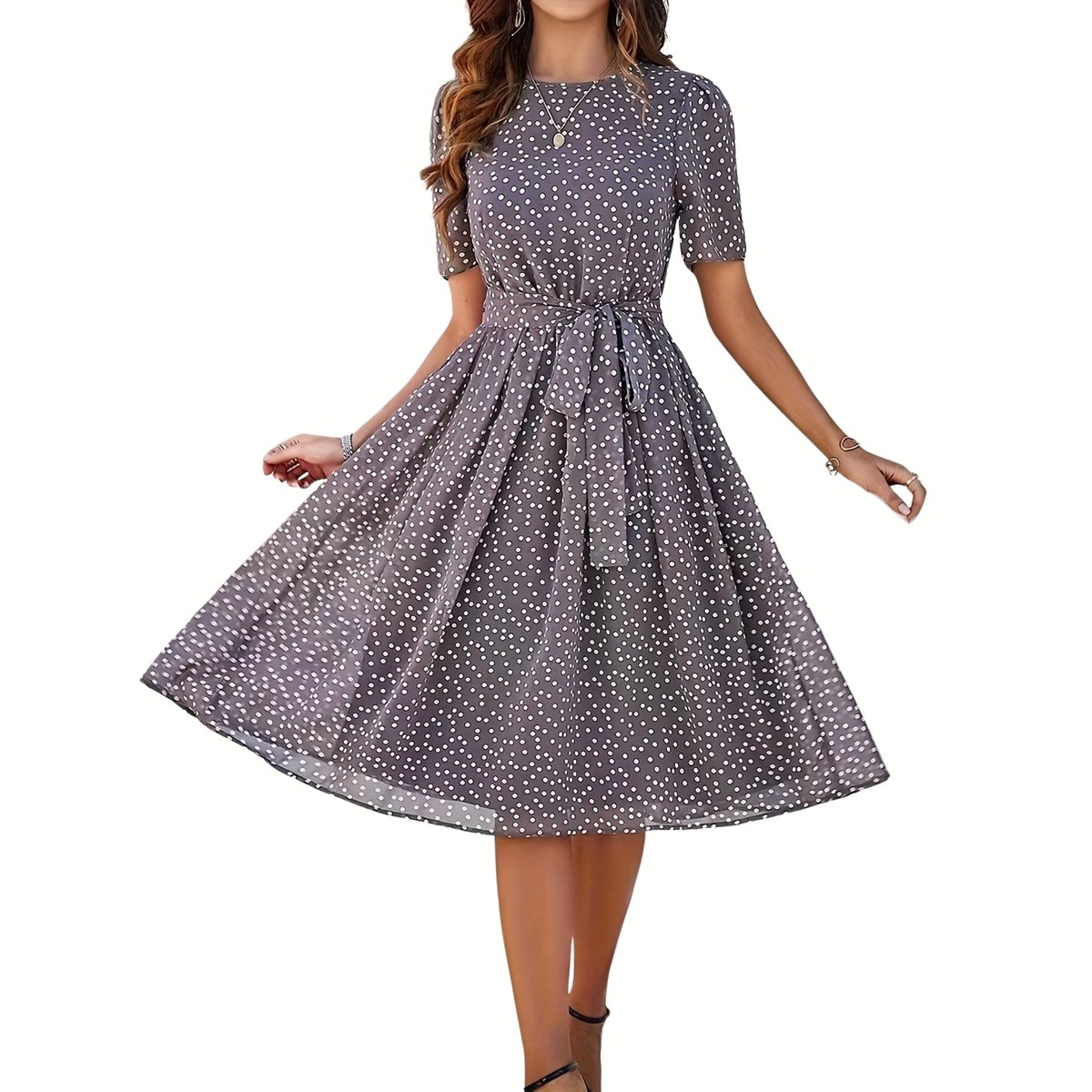 Currero Jurk Met Polkadots Stippen Zomerjurk Dames Zomerjurken Midi Jurk Volwassenen Ibiza Stijl Sundress Dress L Grijs