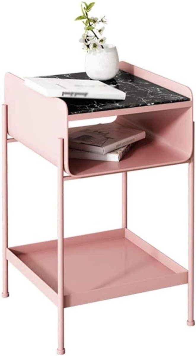 Salontafel - Bijzettafel Kast - Woonkamer Inrichting - Veiligheidsomheining Tafelblad - 35x42x60 cm - Roze