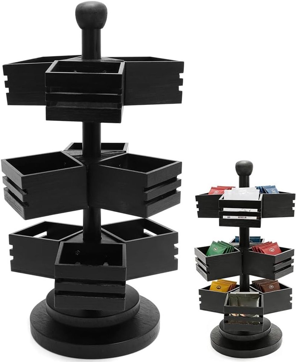 Thee Organizer met 3 Tiers, 360° Draaiend en 9 Compartimenten, Ideaal voor Keuken, Kantoor en Werkblad