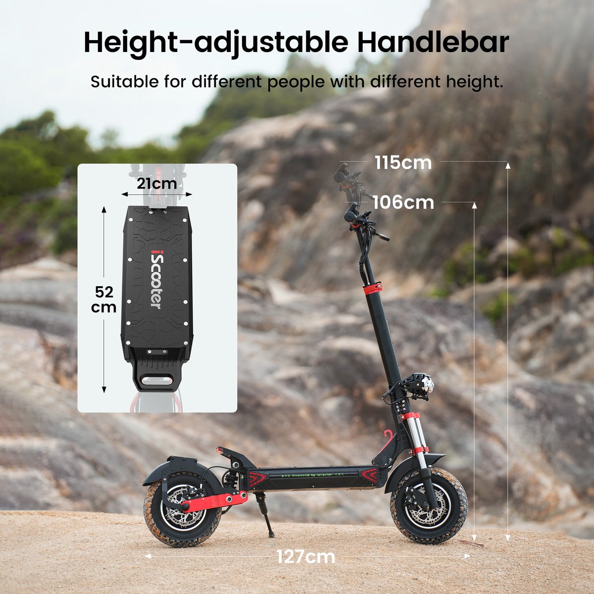 iScooter iX8 Elektrische scooter - 12inch - 65km actieradius - 48V 20Ah accu - Maximumsnelheid 25 km/u - Drie-staps snelvouwen, 3 seconden - Maximaal laadvermogen 150 kg - zwart – foto 3