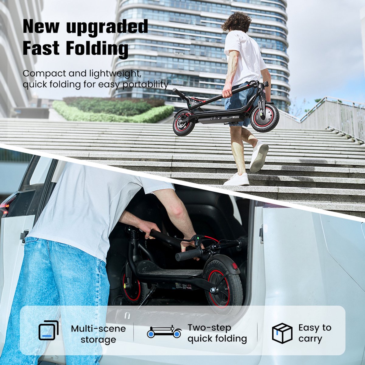iScooter W6 Elektrische scooter - 10inch slijtvaste luchtbanden - 30km actieradius - 42V 10,5Ah accu - Maximumsnelheid 25 km/u - Elektronische voorrem + schijfrem achter - zwart – foto 5