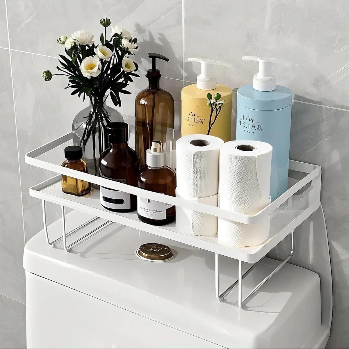 Grote Capaciteit Badkamer Organizer, Ruimtebesparende Toiletplank van Roestvrij Staal, Eenvoudige Installatie zonder Boren, Badkameropslag boven het Toilet