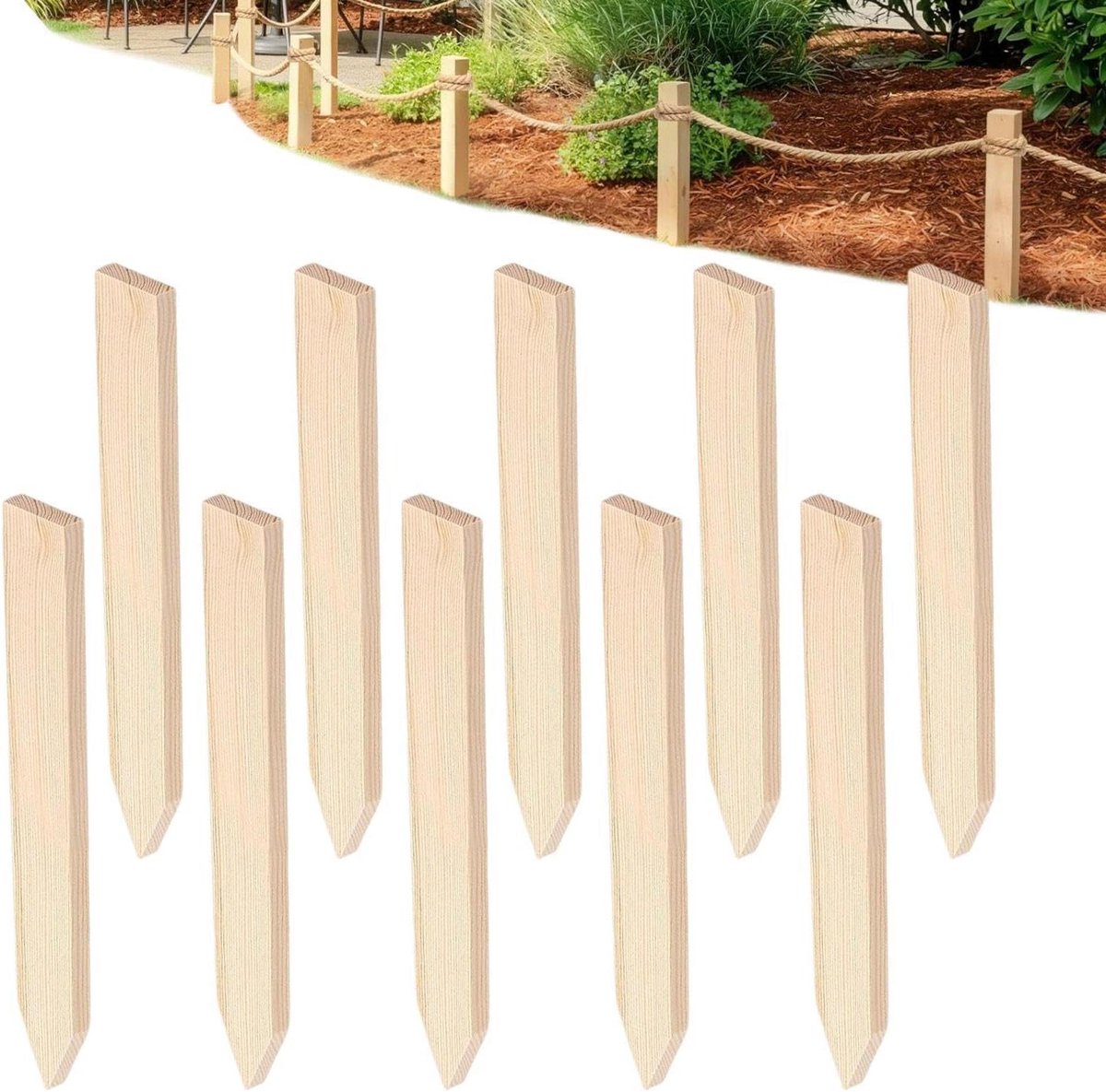 Houten markeringen - Decoratieve stokken - Tuin markeren - Schilderbaar en snijdbaar - 10 stuks - Natuurlijk hout