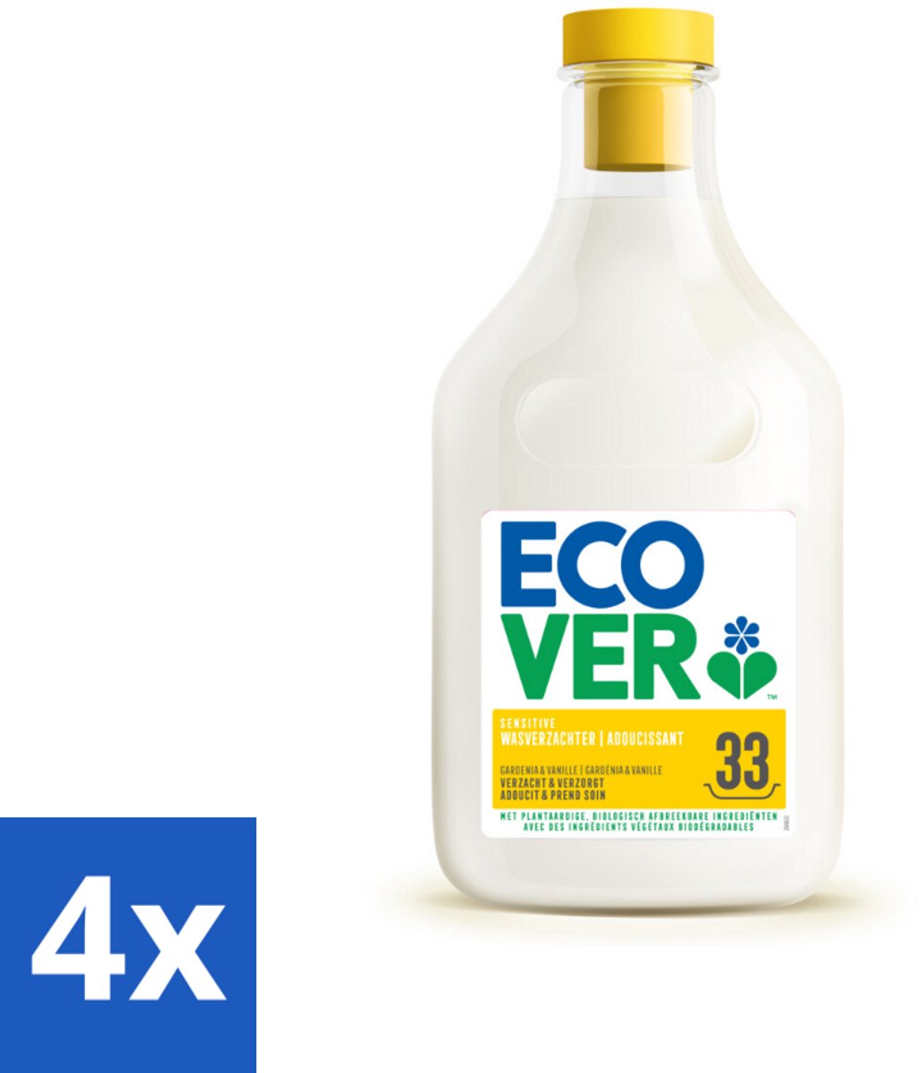 4 x Ecover - Wasverzachter - Gardenia - 1 liter - 33 wasbeurten - Wasverzachter - Biologisch Afbreekbaar - Plantaardige Ingrediënten - Wasverzachter Gardenia - Wasverzachter Vanille