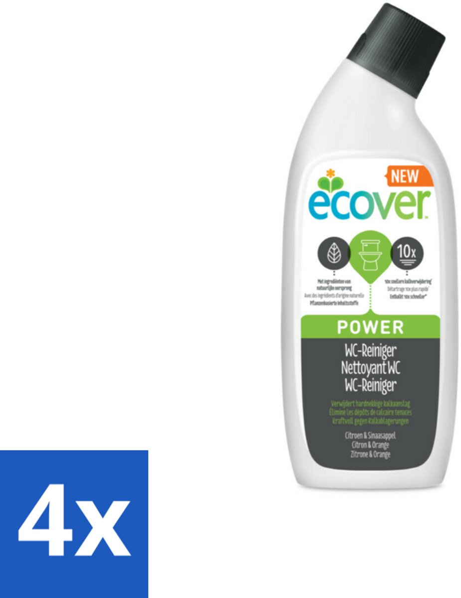 4 x Ecover - Toiletreiniger Power - 750 ml - Toilet Schoonmaak - Kalkaanslag Verwijderen - Biologische Reiniger - Milieuvriendelijk - Ecover Toilet Schoonmaak