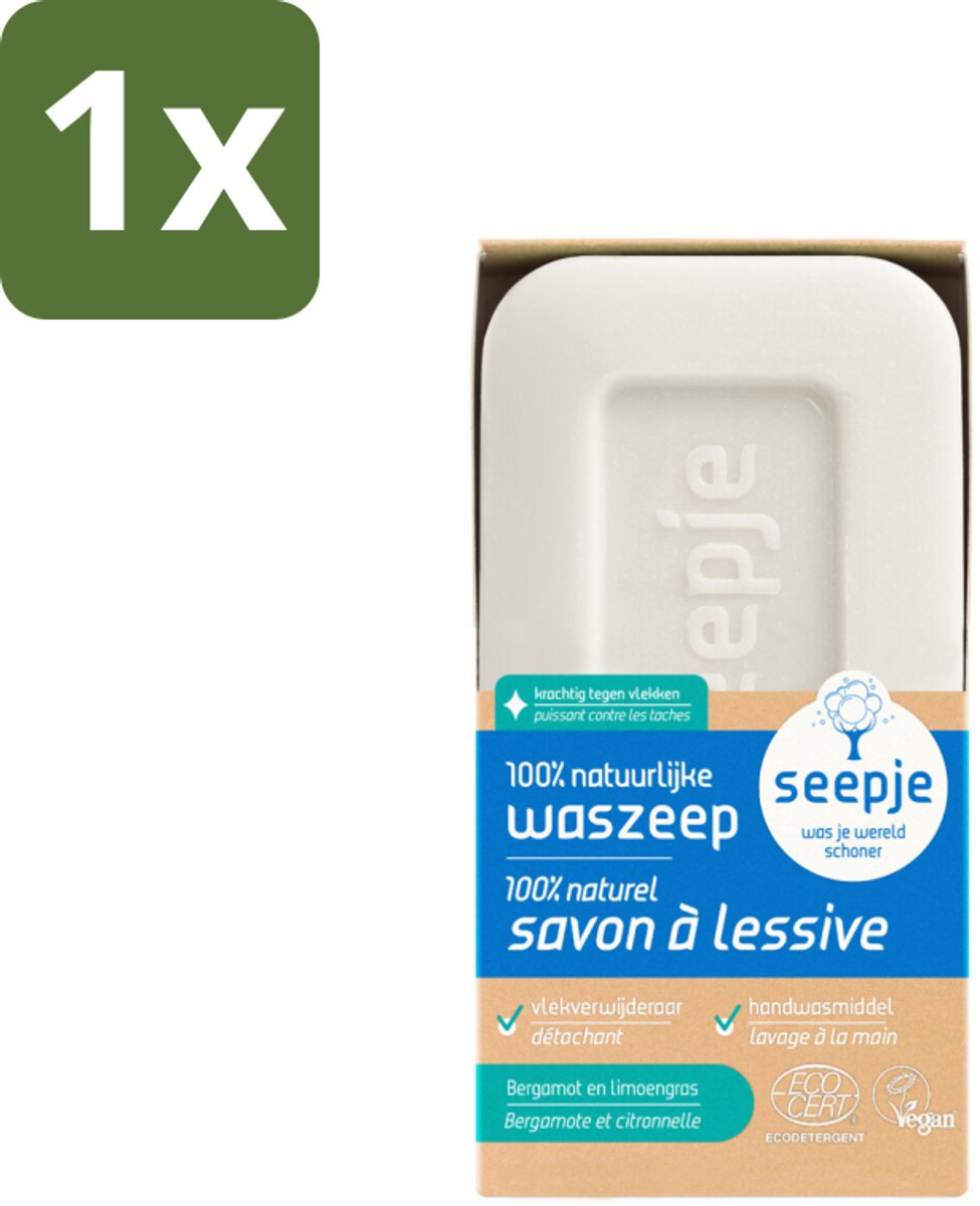 1 x Seepje - Waszeep - Handgemaakt & Natuurlijke Ingrediënten - Blok - 120 gr - Natuurlijke Wasmiddelen - Waszeep Blok - Vlekverwijderaar - Vegan Wasmiddel - Duurzame Wasmiddelen