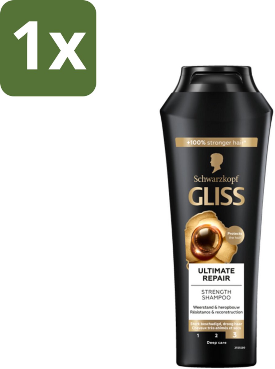 1 x Gliss - Shampoo - Ultimate Repair - Voor Intensief Herstel - 250 ml - Herstel Haar - Beschadigd Haar - Keratine Shampoo - Haarbreuk - Droog Haar