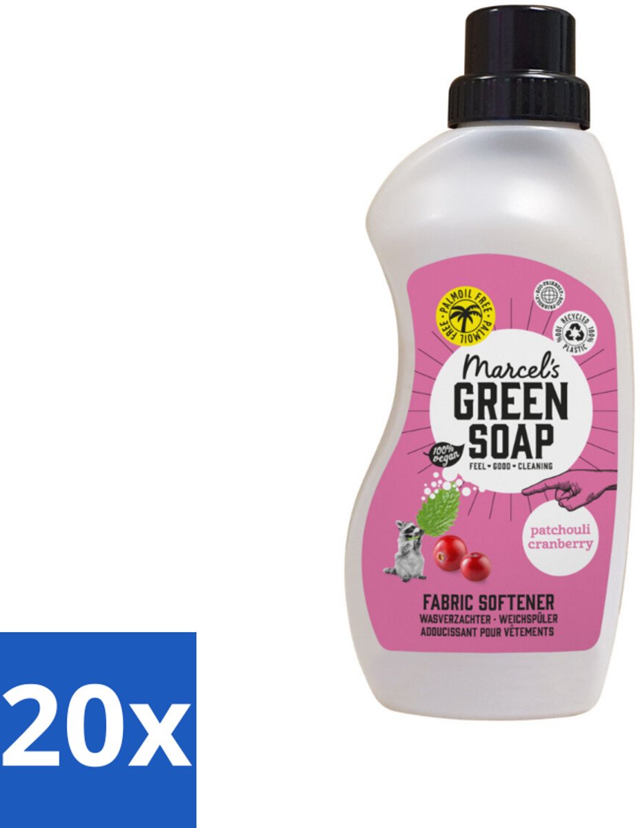Marcel's Green Soap - Wasverzachter - Patchouli & Cranberry - Zachte frisheid - 30 Wasbeurten - 750 ml - Bulkverpakking - 20 stuks