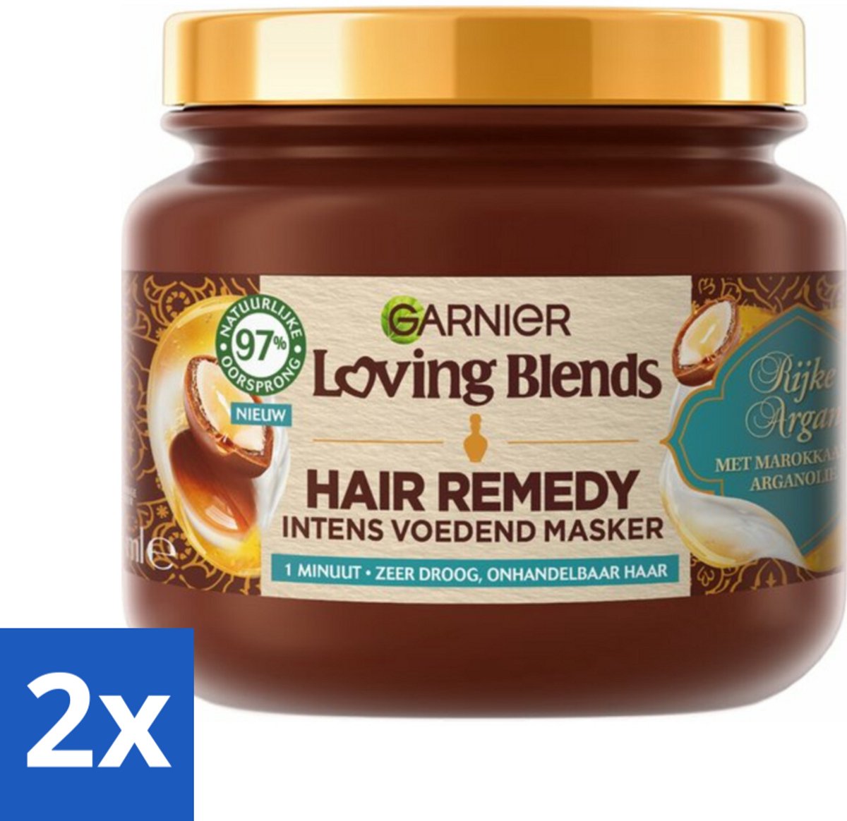 2 x Garnier - Loving Blends - Haarmasker - Rijke Argan - Zeer Droog & Onhandelbaar Haar - 340 ml - Haar Masker - Argan Olie - Droog Haar - Onhandelbaar Haar - Haarmasker