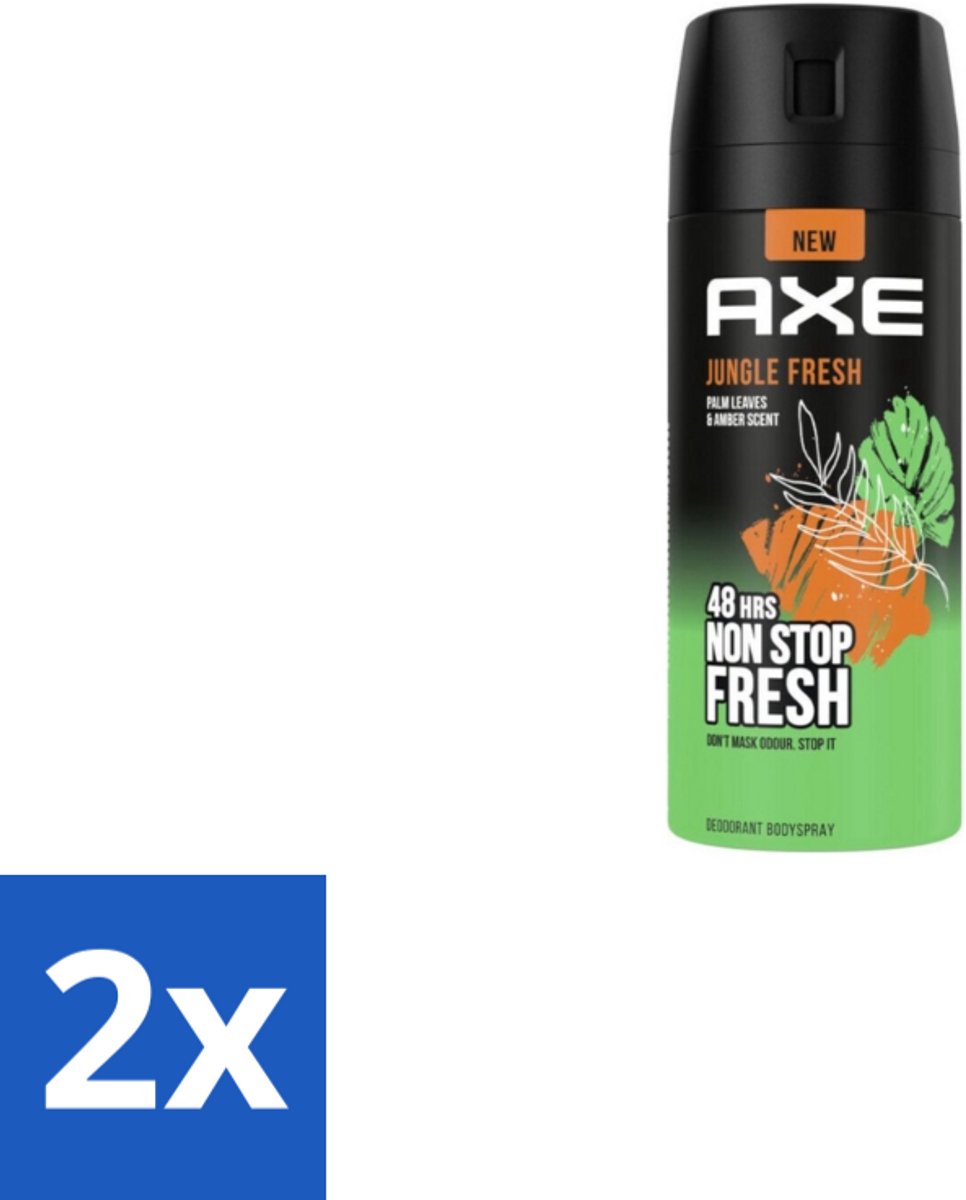 2 x AXE - Deodorant Spray - Jungle Fresh - Tropische Geur - Verfrissend - 150 ml - AXE Deodorant - Jungle Fresh - Tropische Geur - Deodorant Spray - Frisse Geur