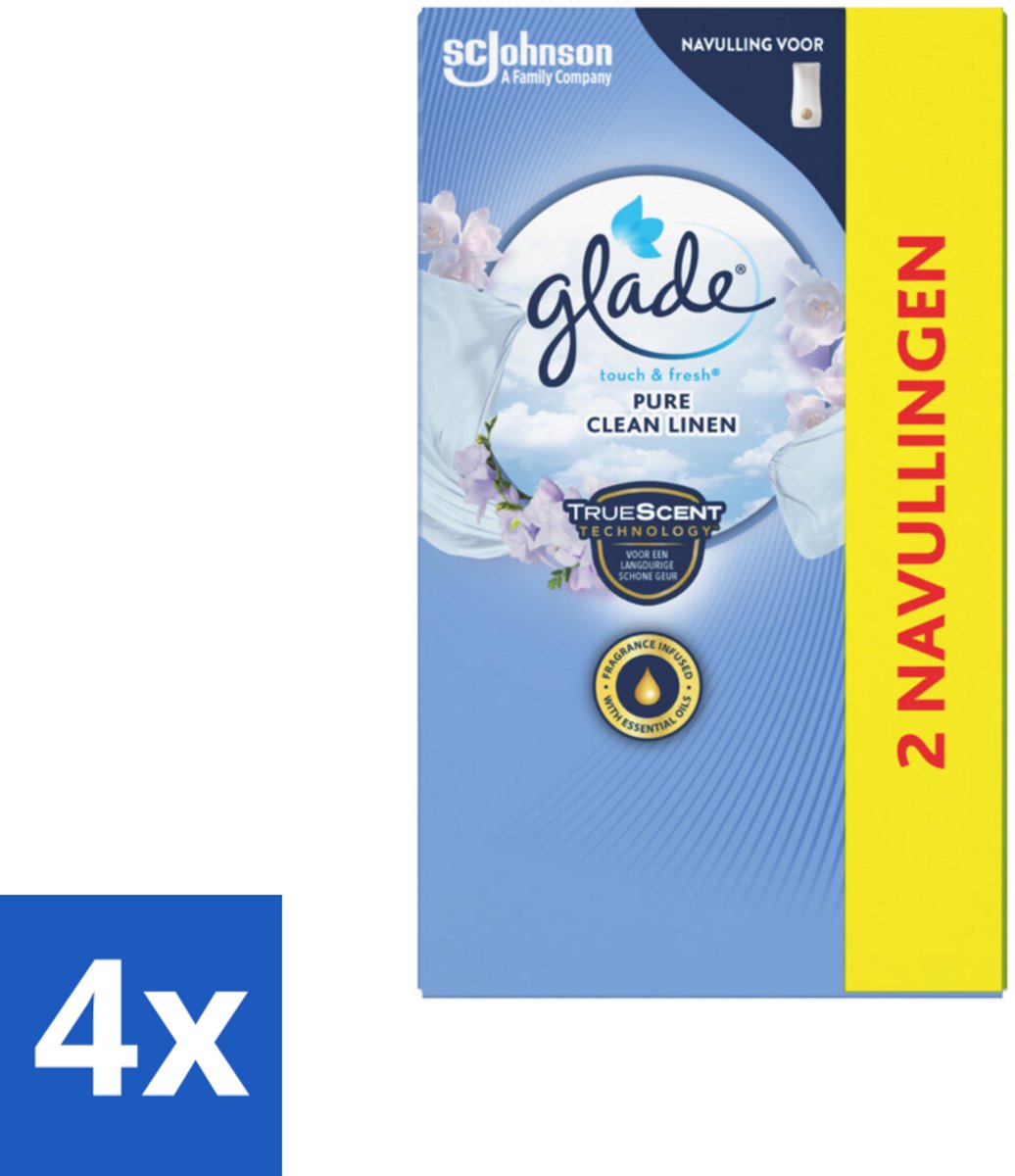 4 x Glade - Touch & Fresh Navulling - Pure Clean Linen - 2 × 10 ml - Geur - Luchtverfrisser - Glade - Touch & Fresh - Pure Clean Linen