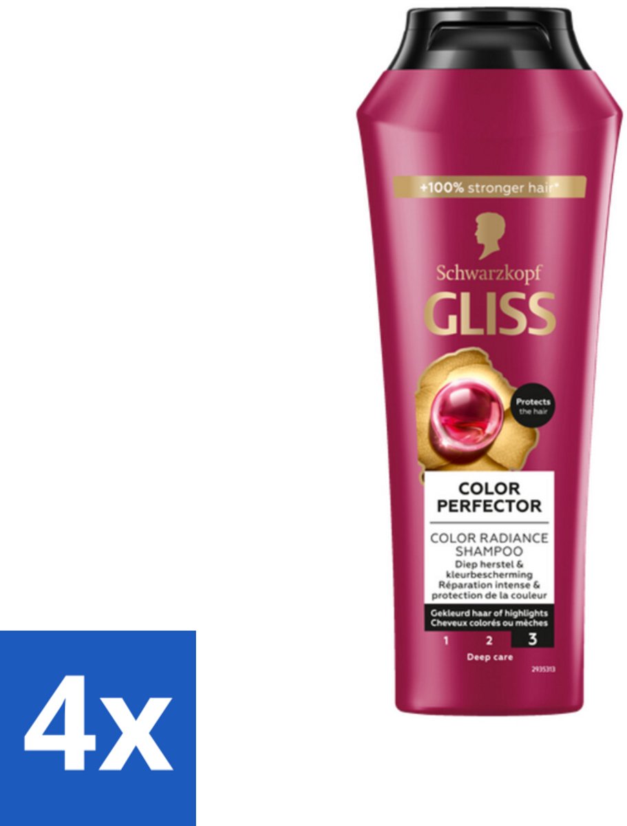 4 x Gliss - Shampoo - Color Protect & Shine - Voor Langdurige Kleurbehoud - 250 ml - Kleurbehoud Shampoo - Glans Shampoo - Geverfd Haar Shampoo - Highlights Shampoo - Kleurbescherming Shampoo