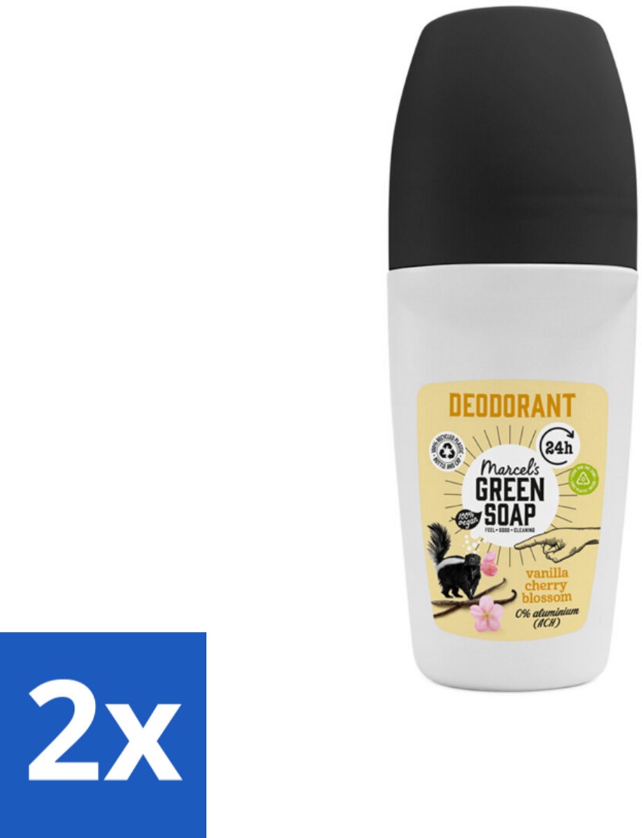 2 x Marcel's Green Soap - Deodorant Roller - Vanilla & Cherryblossom - Langdurige frisheid - 50 ml - Deodorant - Natuurlijke Deodorant - Vegan Deodorant - Aluminiumvrij Deodorant - Duurzame Deodorant