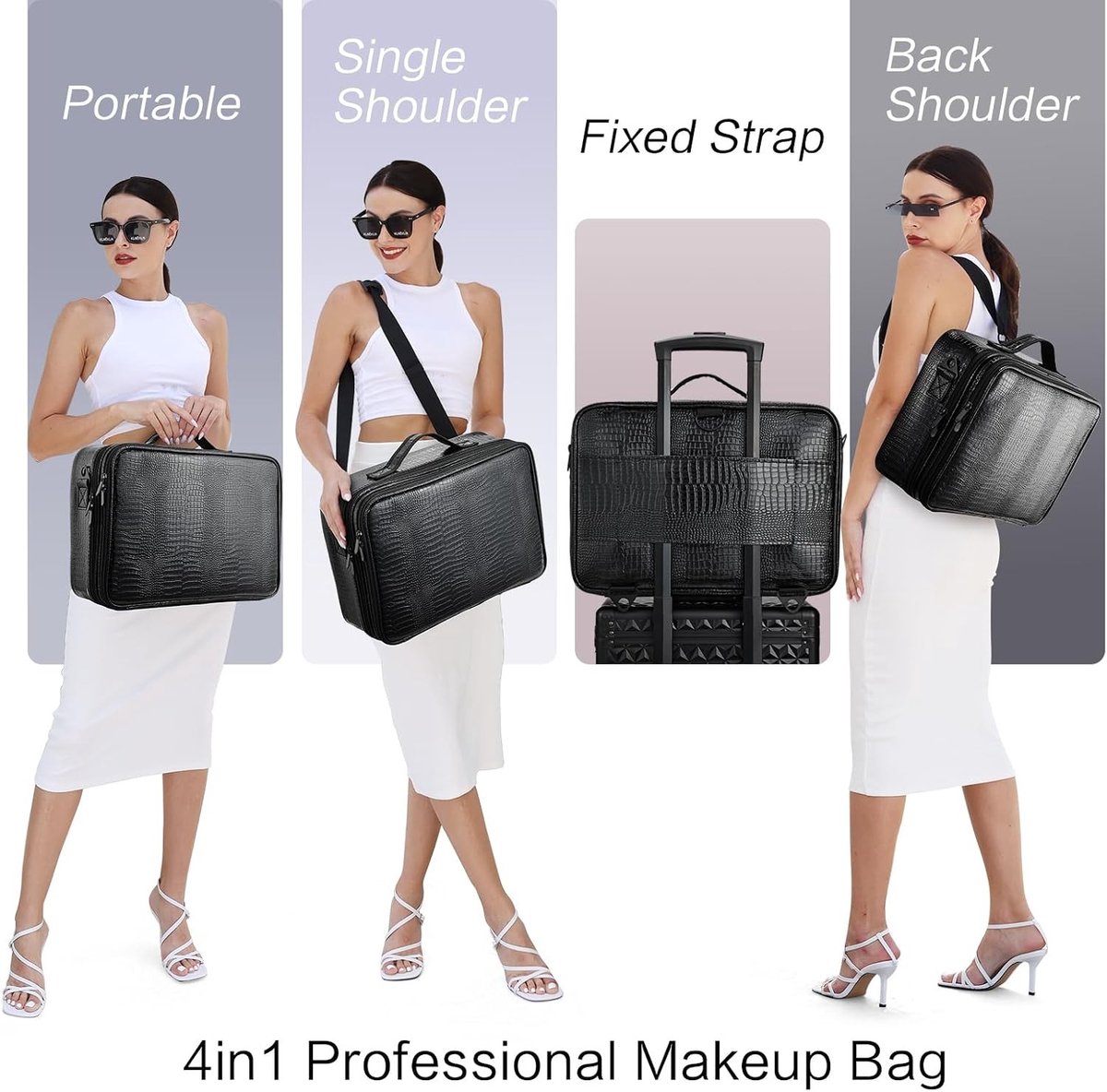 Make-uptas - Donkerzwart - Large - Cosmetica-organizer met Scheidingswanden - Voor Professionele Visagisten