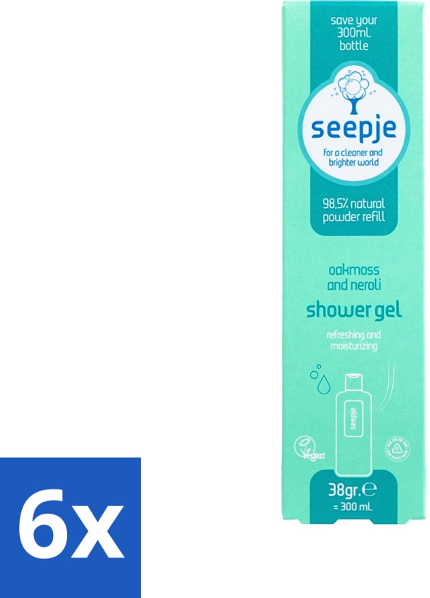 6 x Seepje - Douchegel - Duurzaam & Handig - Eikenmos en Neroli - Navulling - 38 gr - Douchegel Navulling - Duurzame Douchegel - Biologische Douchegel - Eikenmos Douchegel - Neroli Douchegel