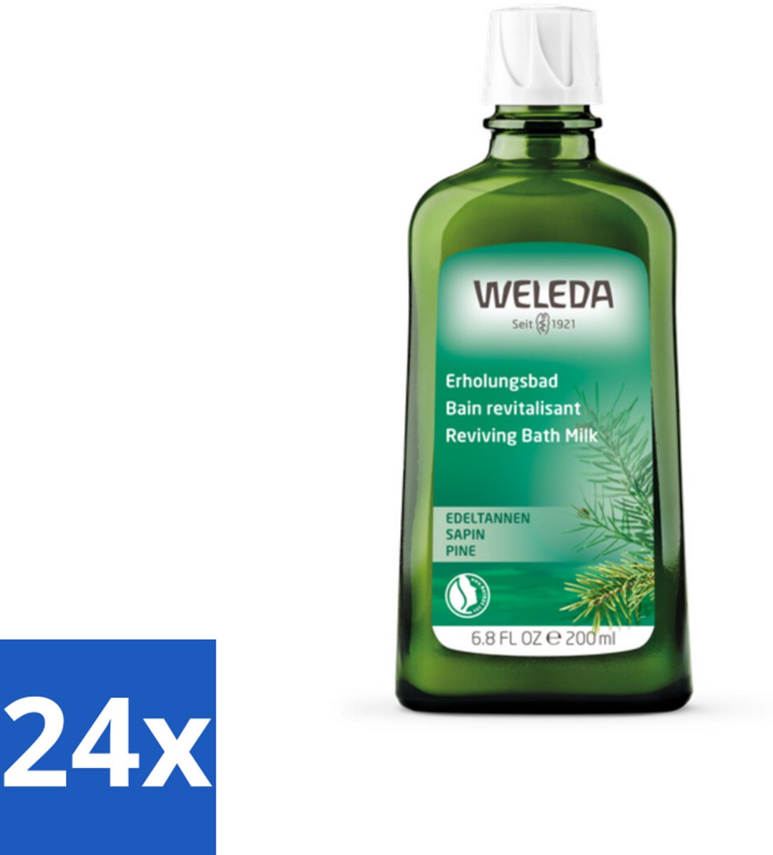 24 x WELEDA - Verkwikkingsbadmelk - Zilverspar - 200 ml - Zilverspar Badmelk - Ontspannend Bad - Verkwikkende Badmelk - Etherische Oliën - Aromatherapie