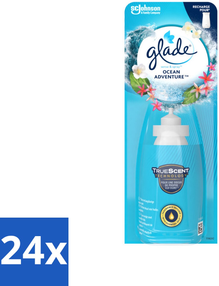 24 x Glade - Sense & Spray - Ocean Adventure - 18 ml - Frisse Geur - Zeegeur - Citrusgeur - Bloementon - Geurverspreider