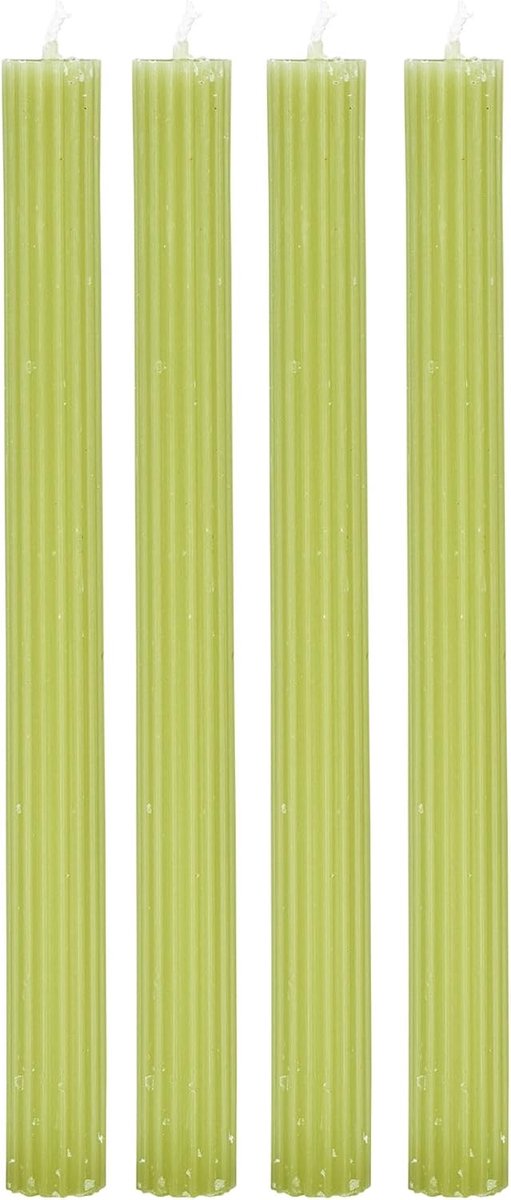 Stompkaarsen 25 cm - groene paraffine - unieke groeven - sfeervolle tafeldecoratie - ShopVlot