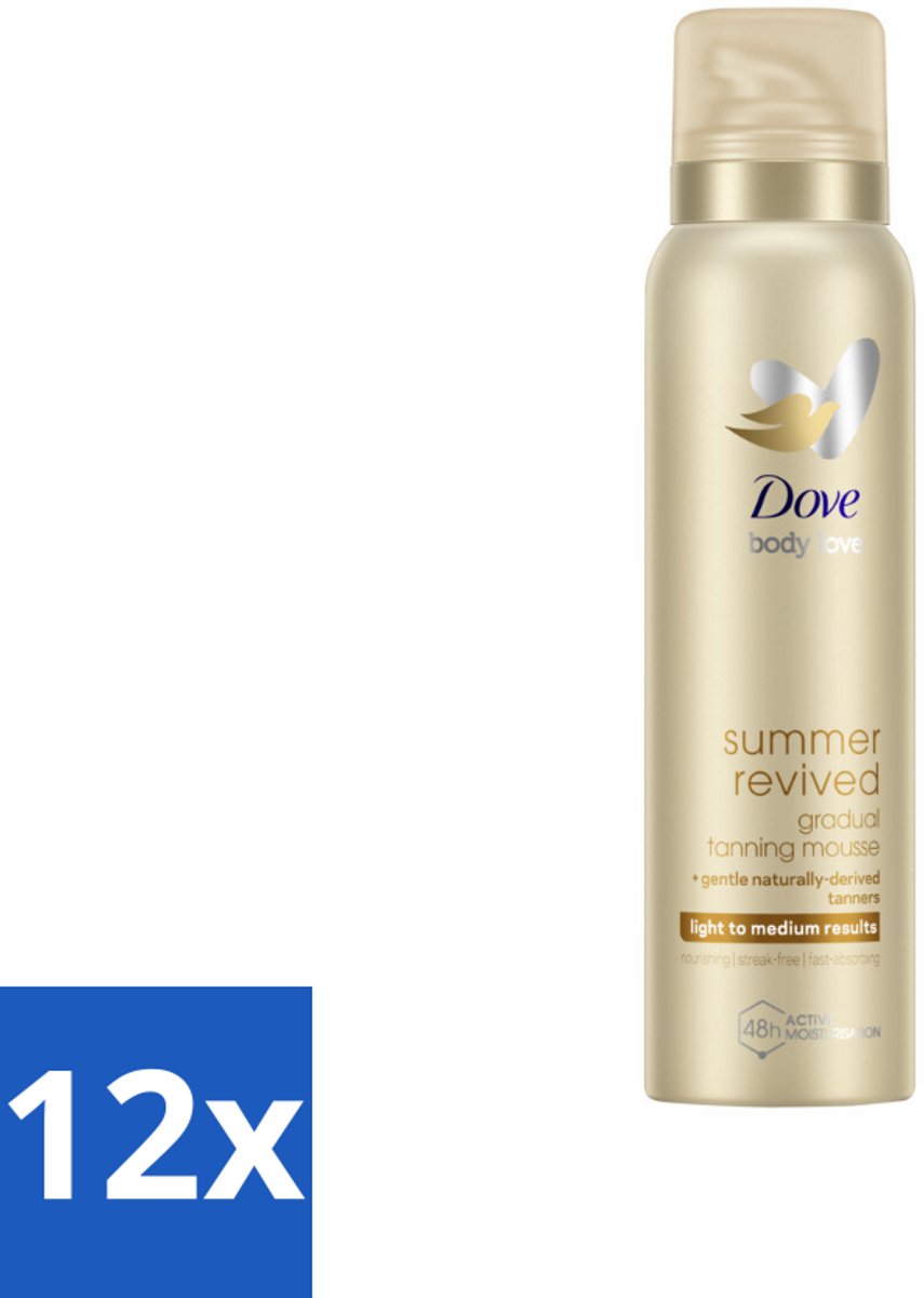 12 x Dove Body Love Zelfbruinende Mousse - Summer Revived - Light-Medium - 150 ml - Zelfbruiner - Body Mousse - Zomerse Gloed - Gehydrateerde Huid - Gevoelige Huid