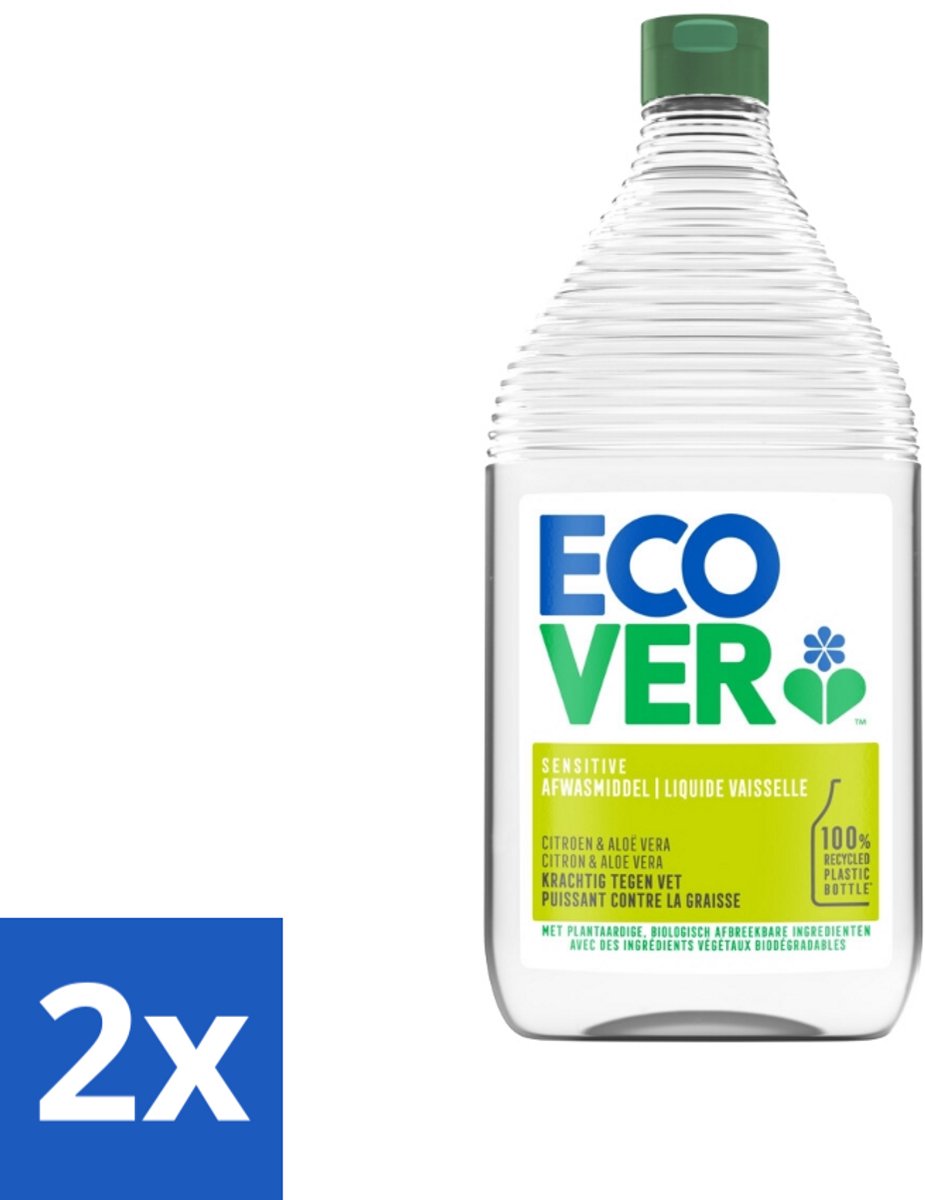 2 x Ecover - Afwasmiddel - Citroen & Aloë Vera - 950 ml - Afwasmiddel - Citroen - Aloë Vera - Biologisch Afbreekbaar - Plantaardige Formule