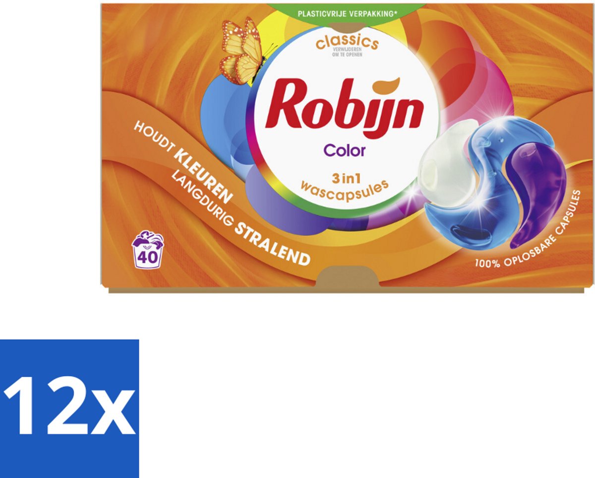 Robijn - 3-in-1 Color - Wascapsules - 40 Wasbeurten - Voordeelverpakking - 12 stuks