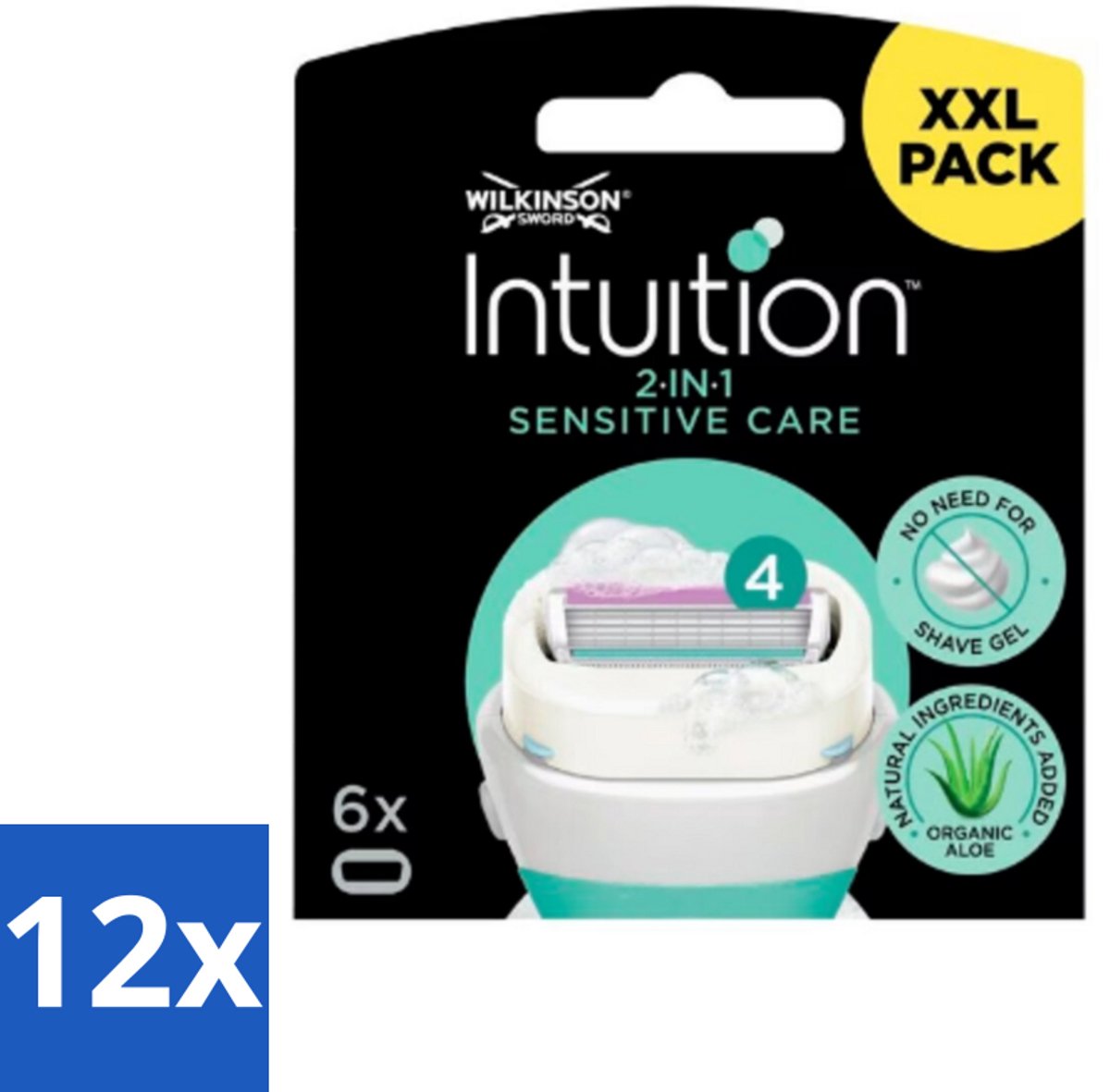 Wilkinson Intuition - Navulmesjes - 2 in 1 Sensitive Care - Voor Gevoelige Huid - 6 mesjes - Voordeelverpakking - 12 stuks
