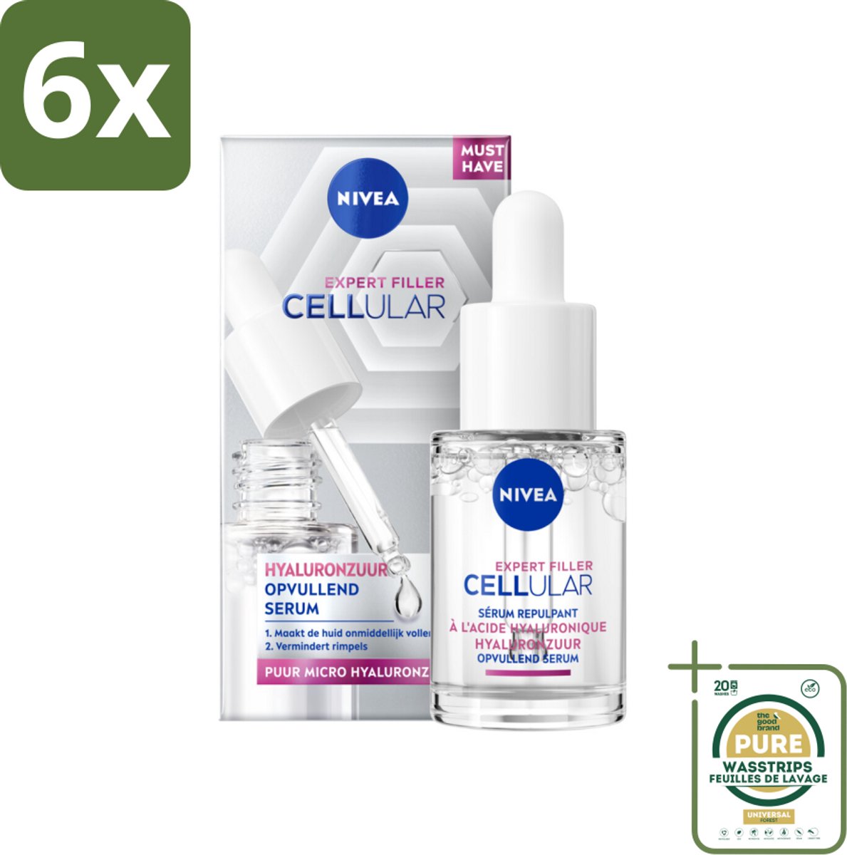 Nivea - Cellular - Expert Filler Hyaluronzuur Serum - Rimpelvullend en Hydraterend - 15 ml - Voordeelverpakking - 6 stuks - Anti-aging serum - Rimpelvullend serum