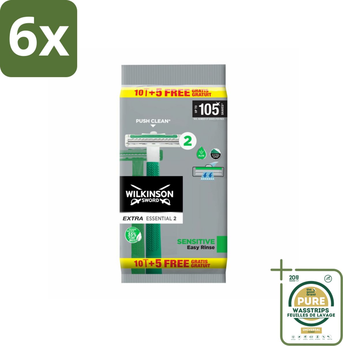 Wilkinson - Wegwerpscheermesjes - Extra Essential 2 Sensitive - Zacht - 15 mesjes - Voordeelverpakking - 6 stuks - Wilkinson - Gevoelige huid