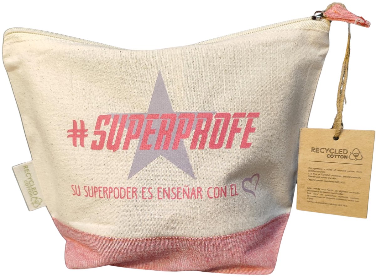 Toilettas gerecycled katoen - roze en beige - modieus ontwerp - ideaal cadeau voor leraren - ShopVlot