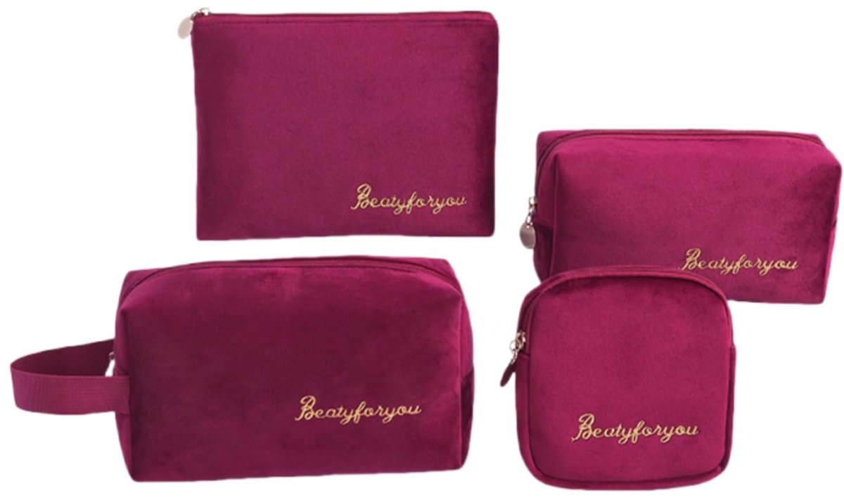 Cosmeticatas set van 4 - fluwelen toilettas - waterdicht - draagbare organizer voor dagelijks gebruik - ShopVlot