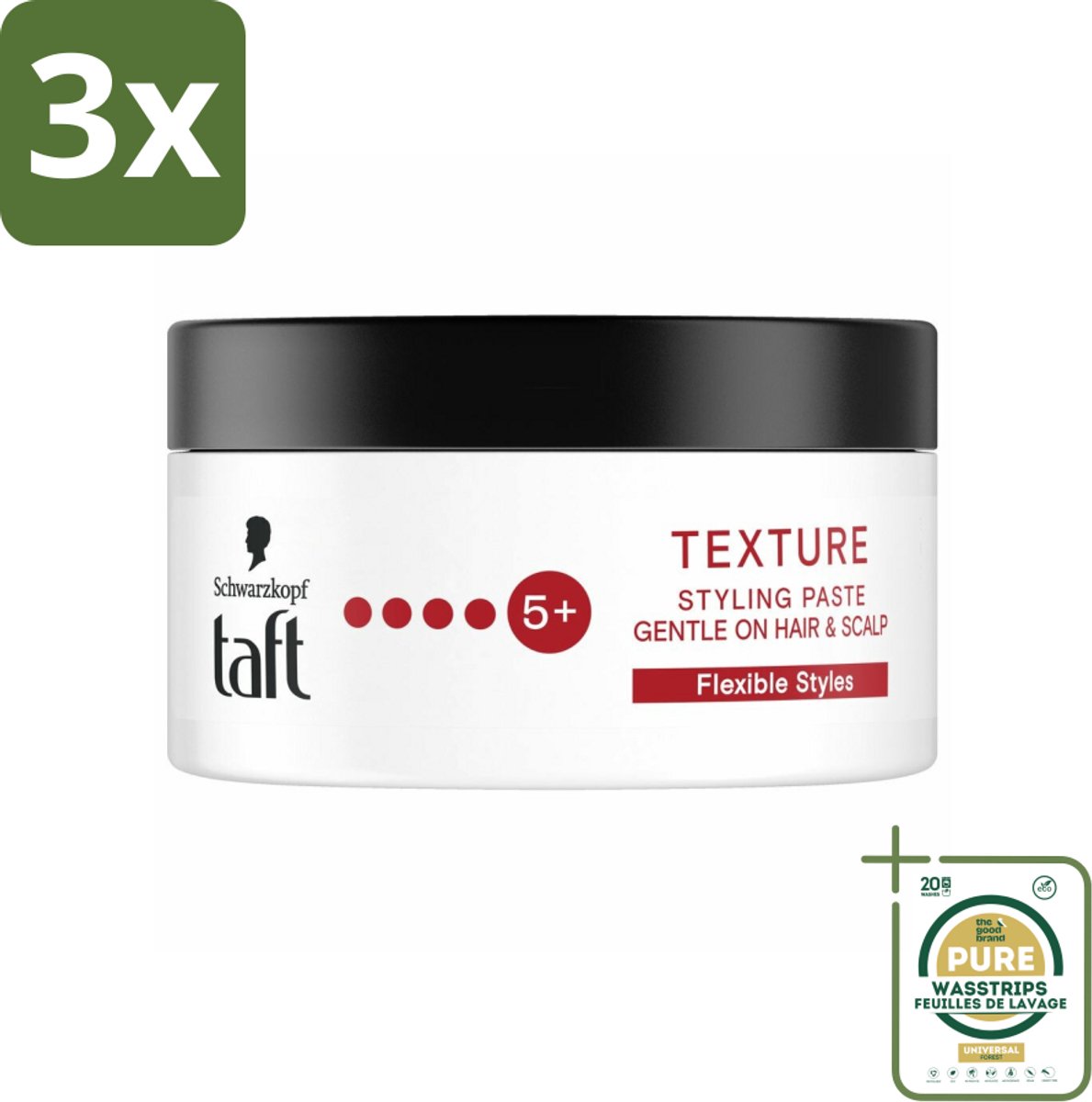 3 x Taft - Texture Styling Paste - Hold 5+ - Gedefinieerde textuur - 100 ml - Grootverpakking - Haar Textuur - Haar Styling Paste - Gedefinieerde Textuur - Flexibele Hold - Semi-matte Finish