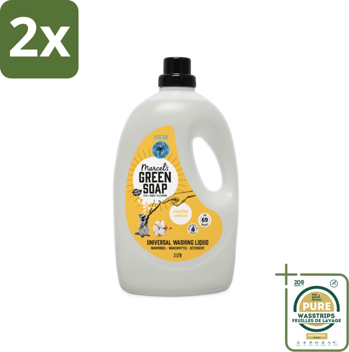 Marcel's Green Soap - Vloeibaar Wasmiddel - Vanille & Katoen - Universeel - Natuurlijk & effectief - 69 Wasbeurten - 3L - Voordeelverpakking - 2 stuks - Duurzaam wassen - Vanille geur