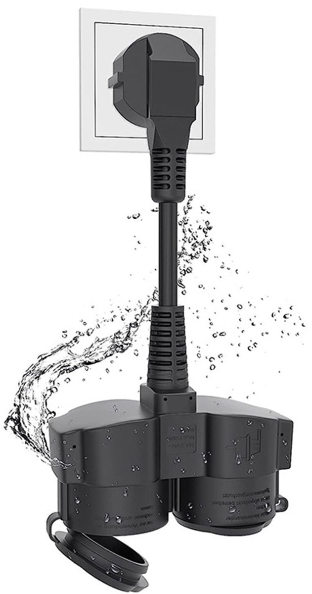 Verlengkabel dubbel stopcontact - twee Schuko-stopcontacten - IP44 - ideaal voor buitengebruik - ShopVlot
