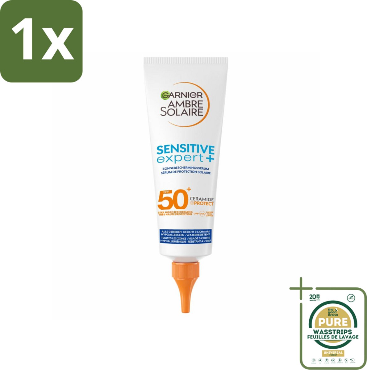 1 x Garnier - Ambre Solaire - Zonnebrandserum - Sensitive Expert - SPF 50+ - 125 ml- Zonbescherming - SPF 50+ - Gevoelige Huid - Zonnebrandserum - UVA En UVB Bescherming