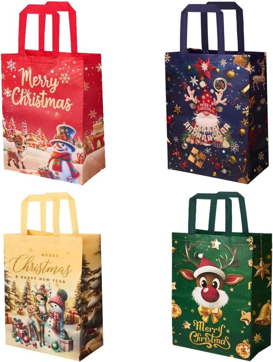 Grote Kerstcadeautassen - Multikleur - 41,5 x 30,5 x 16 cm - Herbruikbare Non-Woven Stoffen Tassen voor Kerstcadeaus