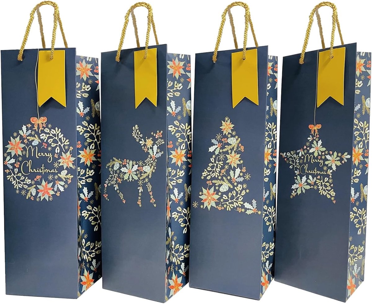 Kerst Wijn Tassen - Multicolor - 12 x 36 x 9 cm - Van Hoogrwaardig Papier - Voor Wijn, Whisky en Champagne