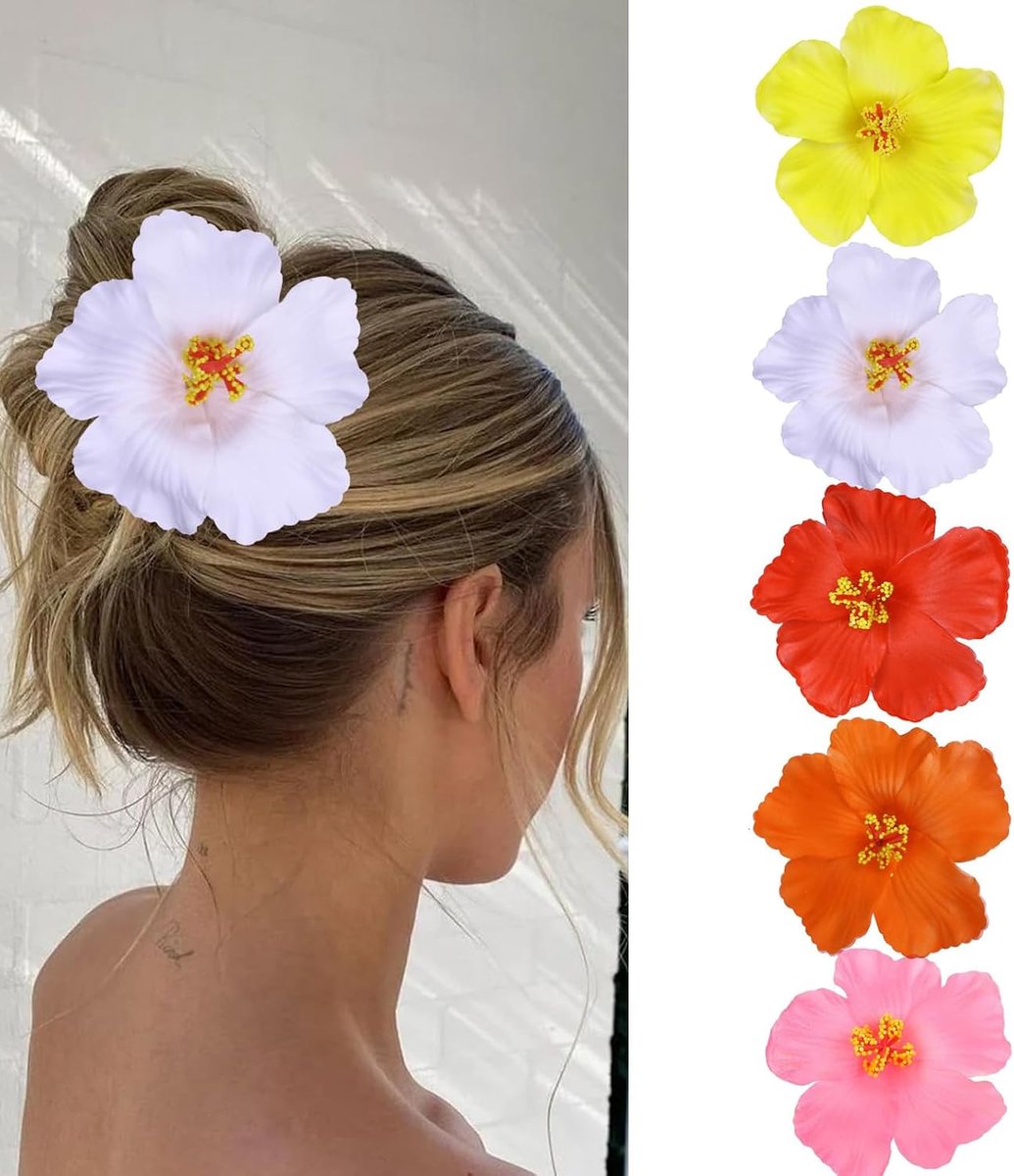 5pcs Hawaiian Flower Hair Clips, Plumeria and Hibiscus Clips for Women, Artificial Flowers, Perfect for Holiday and - ShopVlot