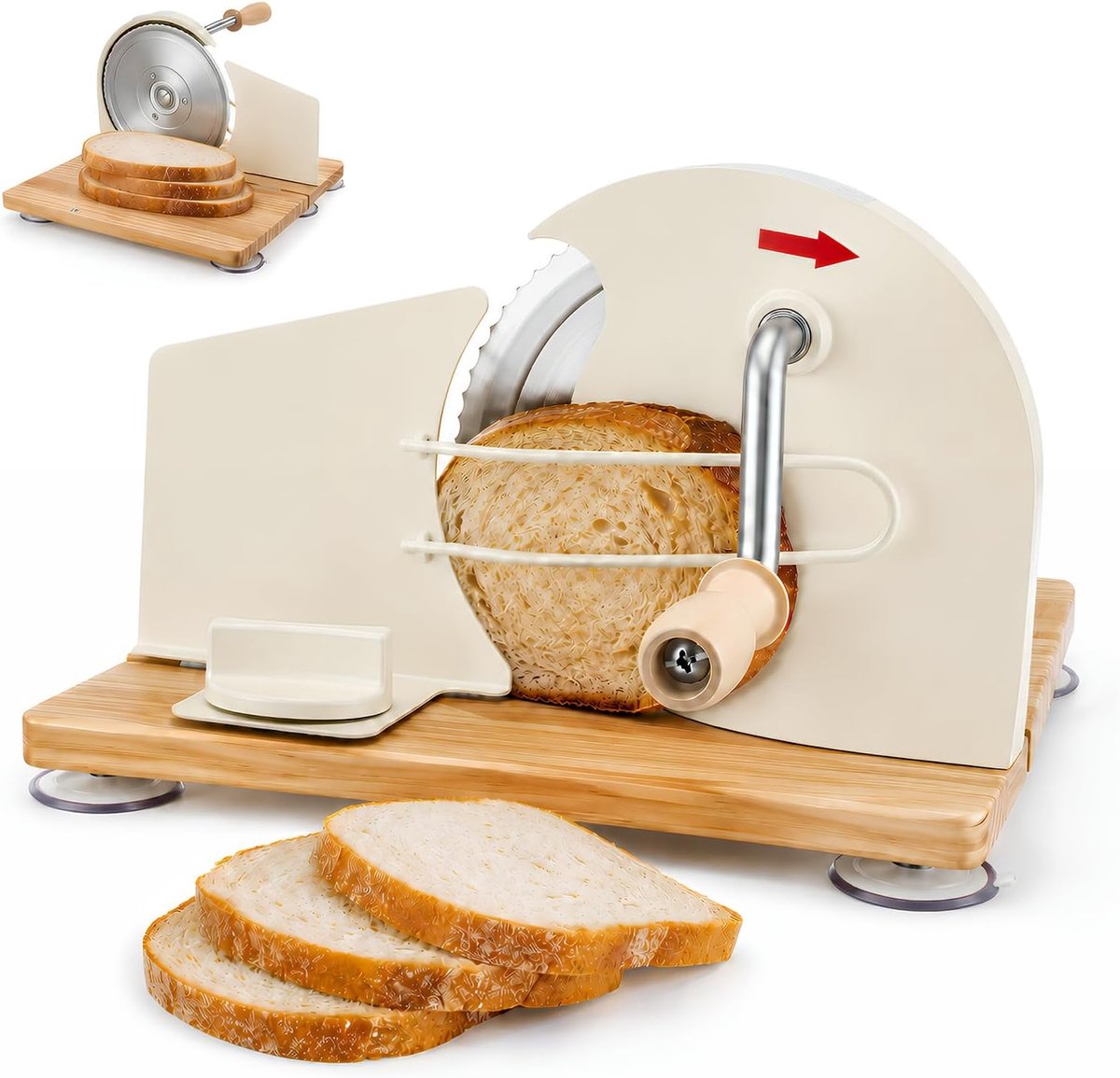 Handmatige broodsnijmachine met handslinger, antislip zuignappen - ShopVlot