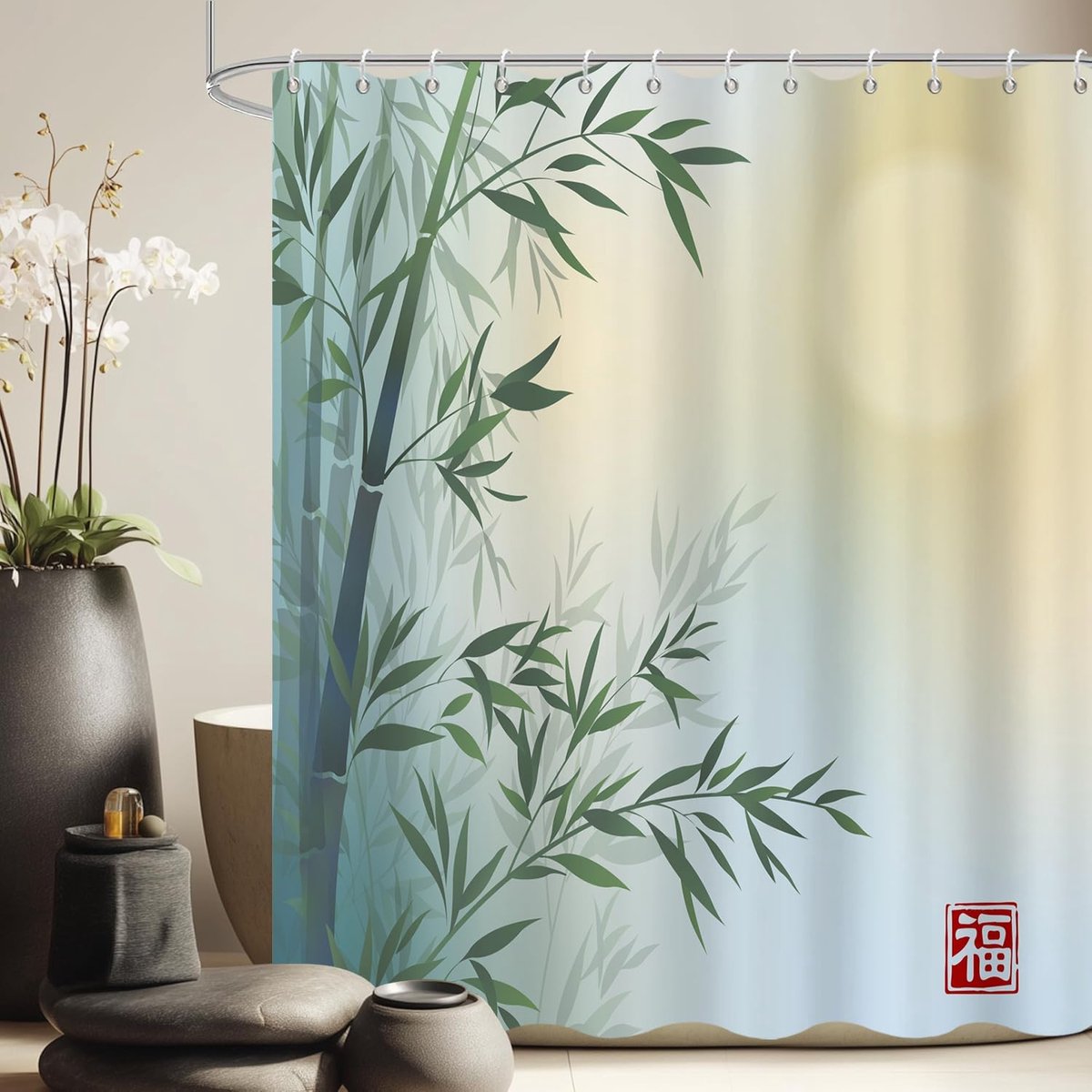 Shower Curtain 180x200cm Vintage Green Bamboo Wild Nature Plant Spring Landscape Waterproof Fabric Machine Washable - ShopVlot