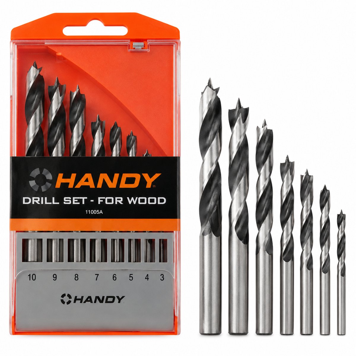 HANDY Houtborenset 8-delig – Houtboren 3 t/m 10 mm – DIN 7487 – Boorset voor Hout – Spiraalboren met Centreerpunt