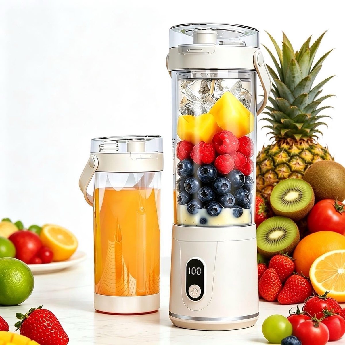 Portable Mixer with Drinking Lid 600 ml Personal Mixer for Mixer, Home, Kitchen, Gym, Mini Blender, Rechargeable with - ShopVlot