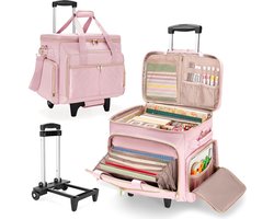 Rolling Scrapbook Bag, Storage Tote with Wheels, Craft Cart Organizer with Detachable Trolley for Artist Crafter - ShopVlot