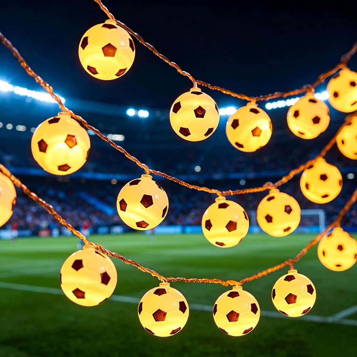 Voetballichtsnoer, 20 stuks, 3 m, lichtketting, voetbaldecoratie, feestdecoratie, voor sportfeesten, slaapkamer, bar - ShopVlot