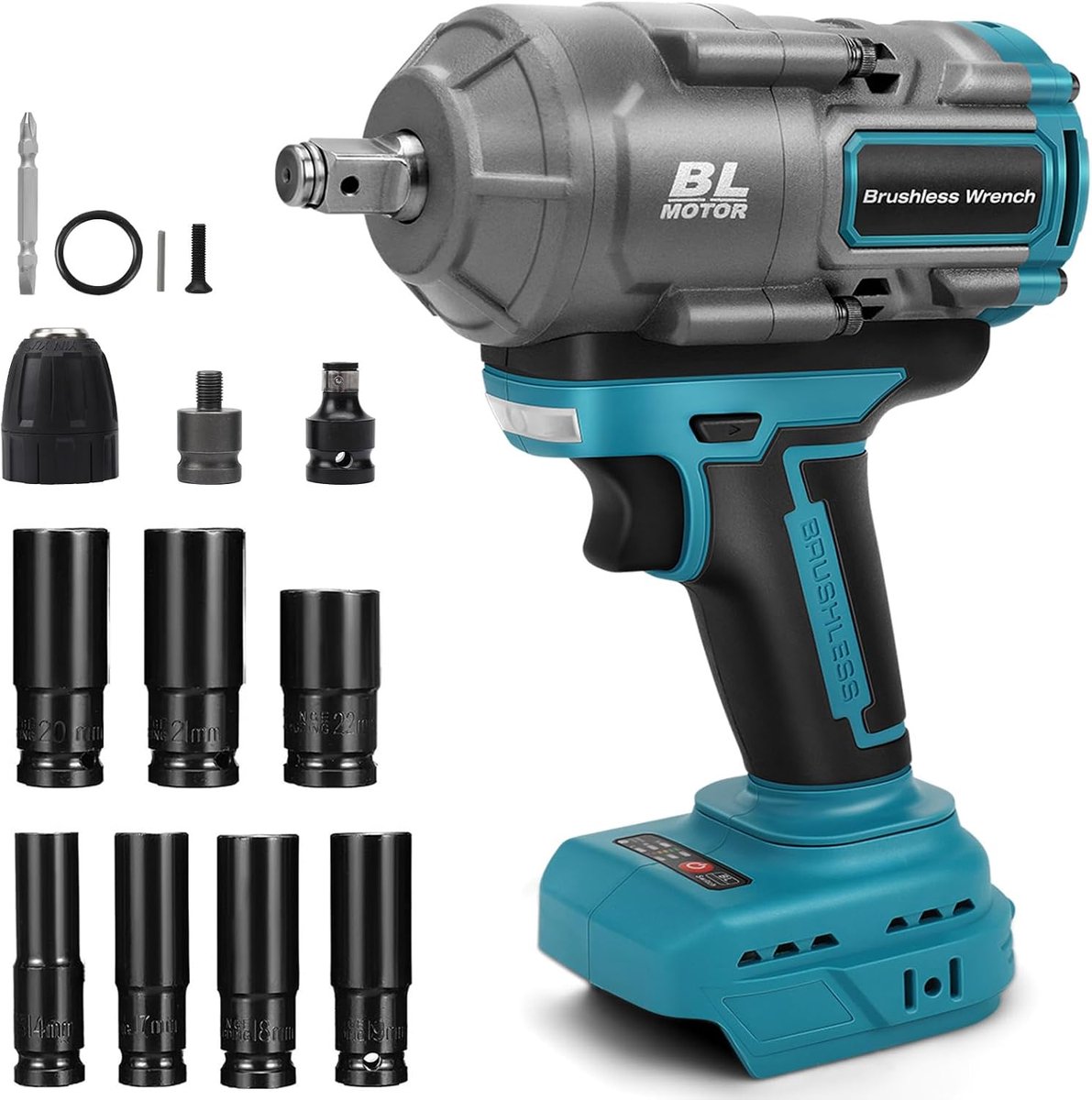 1100 Nm Cordless Impact Screwdriver, Compatible with Makita 18 V Battery (without Battery), 1/2 Inch Brushless Rotary - ShopVlot