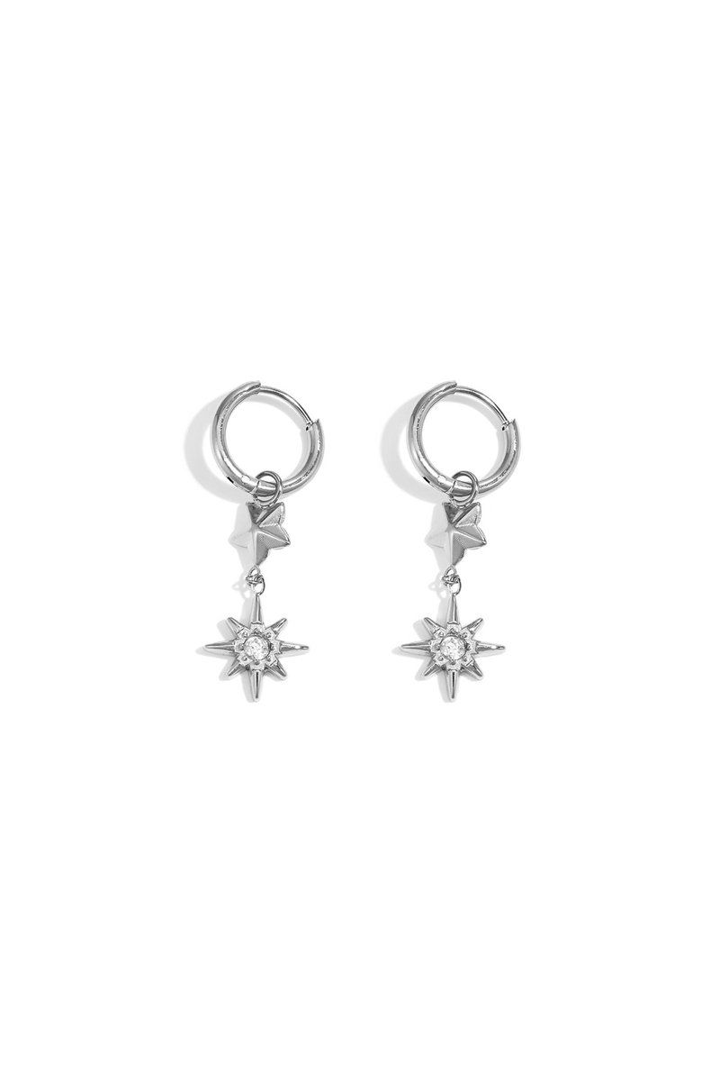 Nova - Hangende Oorbellen met Ster - Zirkonia - Stainless Steel - - Goud