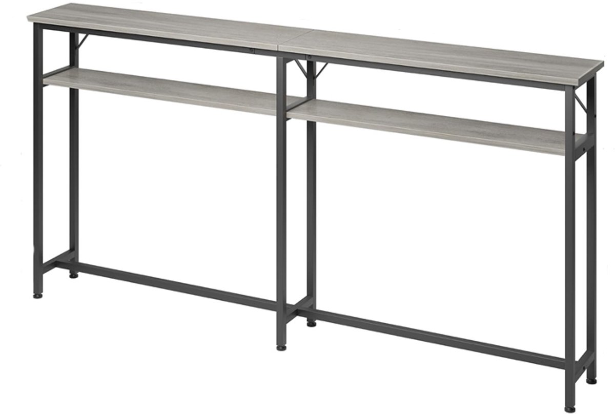 Consoletafel met 2 planken, metalen frame voor hal en woonkamer Krasbestendig oppervlak met houtlook, verstelbare poten – geschikt voor kleine ruimtes
