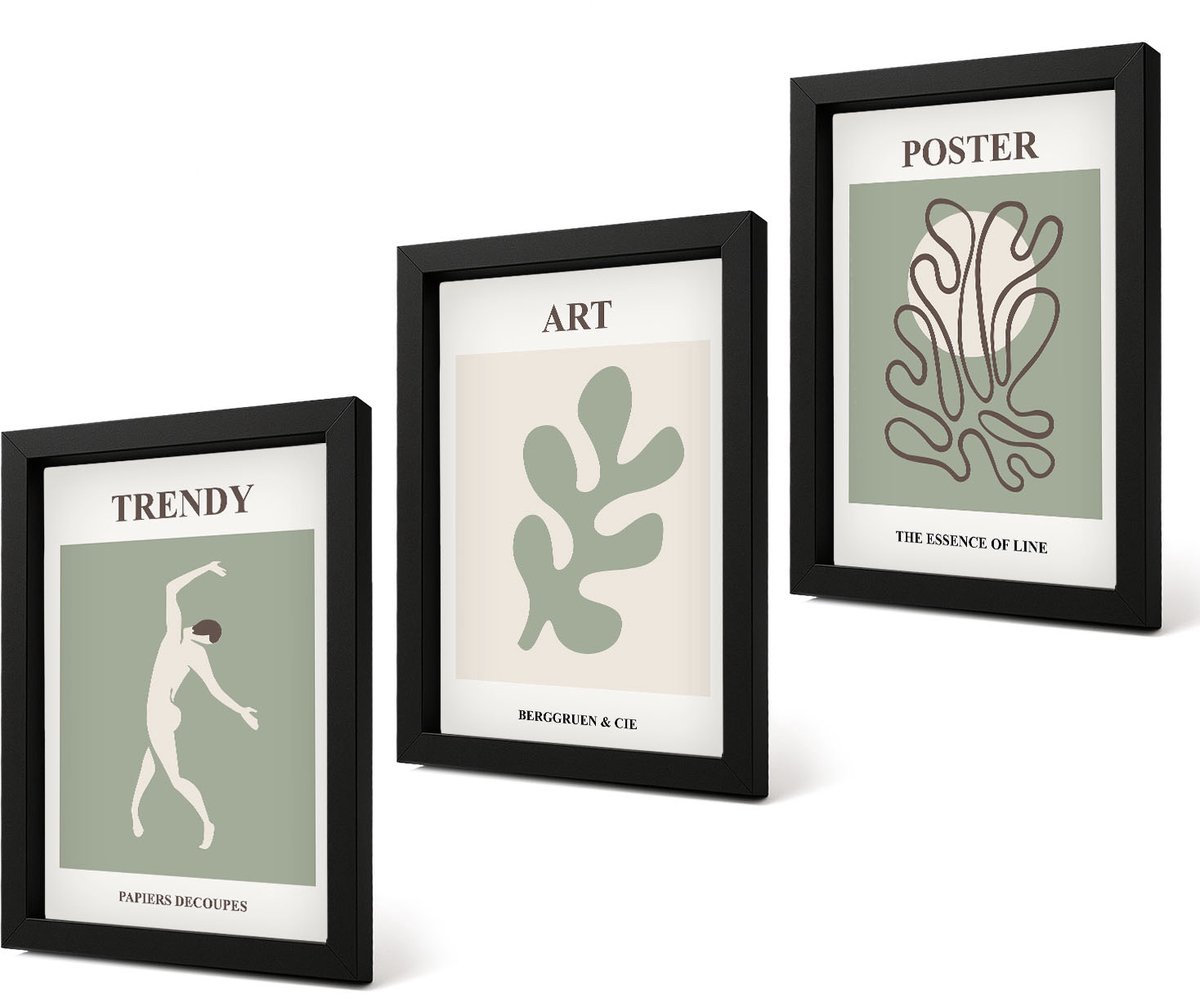 Coloray 4-Delige Schilderij Set - Abstracte figuren en plantmotieven in ingetogen kleuren. - 20 x 30 cm - Wanddecoratie - Schilderijen Set - Interieur - Muurdecoratie