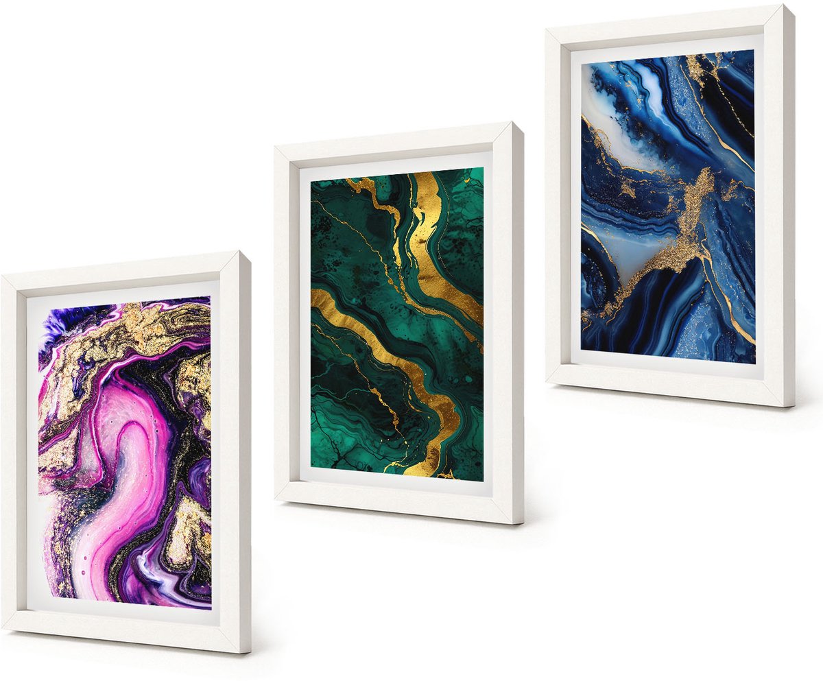 Coloray 3-Delige Schilderij Set - Abstracte patronen in tinten roze, groen en blauw. - 20x30 - Muurdecoratie - Interieur Decoratie - Wanddecoratie